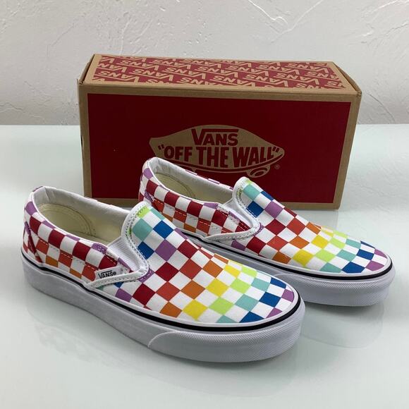 Vans Classic Slip on Checkerboard Rainbow Canvas men size 4 NWOT - Picture 1 of 11